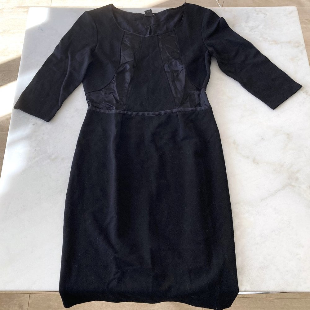 Club Monaco 3/4 sleeve little black dress, 100% silk trim, round neck LBD